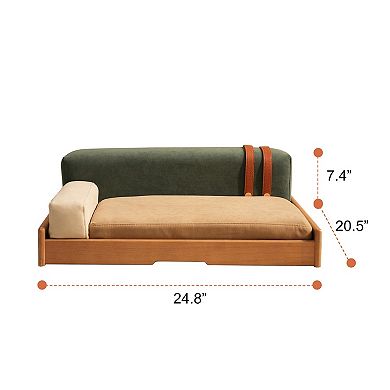 Wooden Pet Sofa Bed with Washable Cushion, Scratch-Resistant Cat & Dog Lounger