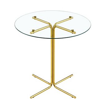 KWPZQEB 36Inch Round End Table with Tempered Glass Tabletop & Metal Legs for Living Room