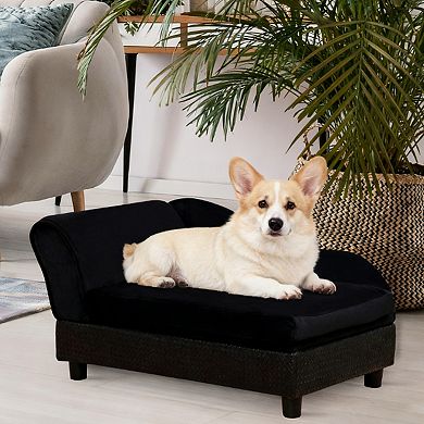 Pet Sofa Bed with Storage and Tufted Cushion for Small Dogs, Upholstered Couch