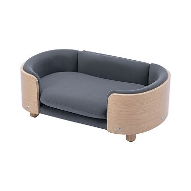 Elevated Pet Sofa Bed with Washable Cushion and Solid Wood Legs for Small Dogs