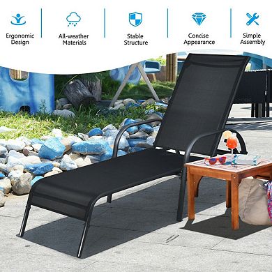 5-Position Adjustable Folding Patio Chaise Lounge Chair with Curved Armrest