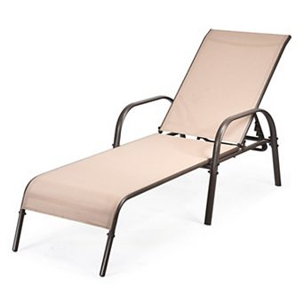 5-Position Adjustable Folding Patio Chaise Lounge Chair with Curved Armrest