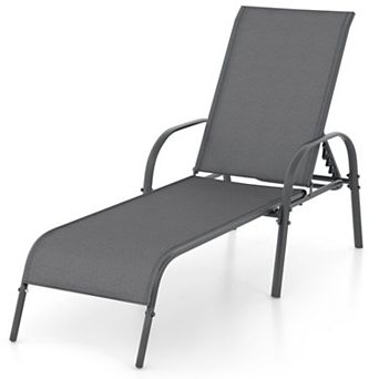 5-Position Adjustable Folding Patio Chaise Lounge Chair with Curved Armrest