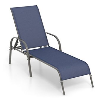 5-Position Adjustable Folding Patio Chaise Lounge Chair with Curved Armrest