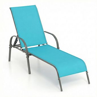 5-Position Adjustable Folding Patio Chaise Lounge Chair with Curved Armrest