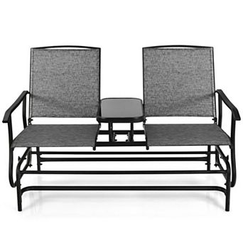 2-Person Outdoor Rocking Loveseat with Center Tempered Glass Table