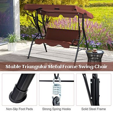 3-Seat Patio Canopy Swing with Cushioned Steel Frame