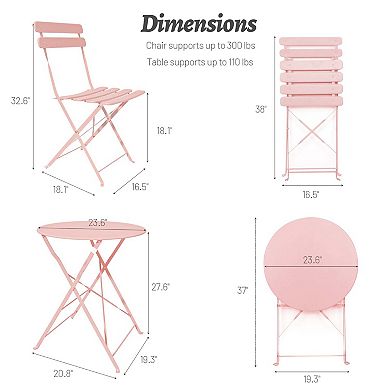 3 Pieces Patio Bistro Balcony Metal Chair Table Set