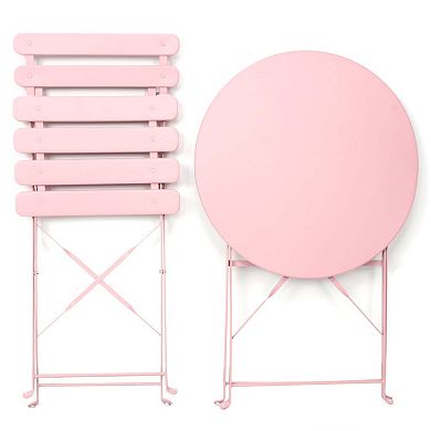 3 Pieces Patio Bistro Balcony Metal Chair Table Set