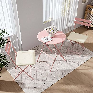 3 Pieces Patio Bistro Balcony Metal Chair Table Set