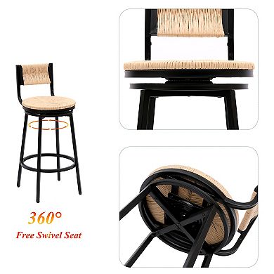 KWPZQEB 2PCS Rustic Swivel Bar Stools, Paper Rope Handwoven Barstools