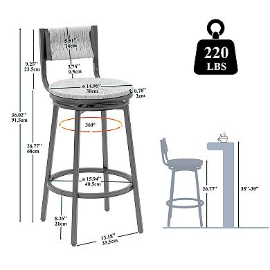 KWPZQEB 2PCS Rustic Swivel Bar Stools, Paper Rope Handwoven Barstools