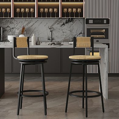 KWPZQEB 2PCS Rustic Swivel Bar Stools, Paper Rope Handwoven Barstools