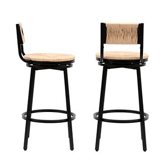 KWPZQEB 2 pc Rustic Swivel Bar Stools, Paper Rope Handwoven Barstools