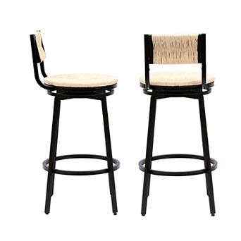 KWPZQEB 2 pc Rustic Swivel Bar Stools, Paper Rope Handwoven Barstools