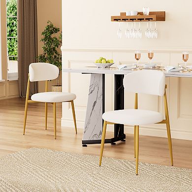 KWPZQEB 2 Pack Upholstered Dining Chairs, Side Chairs with Curved Backrests & Metal Legs