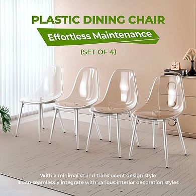 KWPZQEB 4 Pack PET Transparent Dining Chairs with 4 Metal Legs