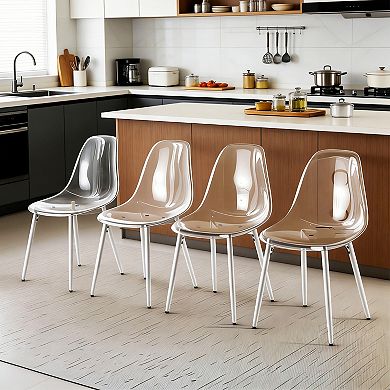 KWPZQEB 4 Pack PET Transparent Dining Chairs with 4 Metal Legs