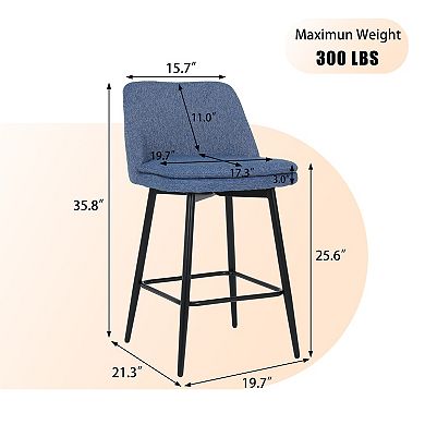 KWPZQEB Counter Height Linen Swivel Bar Stools with Back, Set of 2