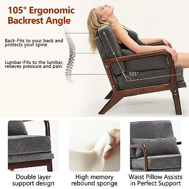 KWPZQEB Classic Single Upholstered Lounge Chair with Lumbar Cushion & Curved Armrests