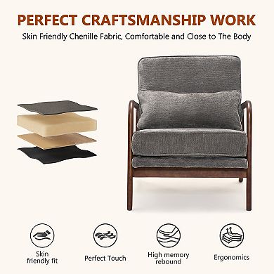 KWPZQEB Classic Single Upholstered Lounge Chair with Lumbar Cushion & Curved Armrests