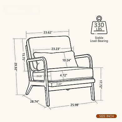 KWPZQEB Classic Single Upholstered Lounge Chair with Lumbar Cushion & Curved Armrests