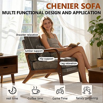 KWPZQEB Classic Single Upholstered Lounge Chair with Lumbar Cushion & Curved Armrests