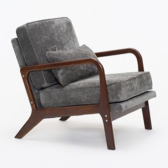 KWPZQEB Classic Single Upholstered Lounge Chair with Lumbar Cushion & Curved Armrests