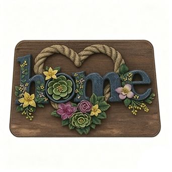 Heart Home Succulent Sign Floor Mat Warm Housewarming Decor Rug
