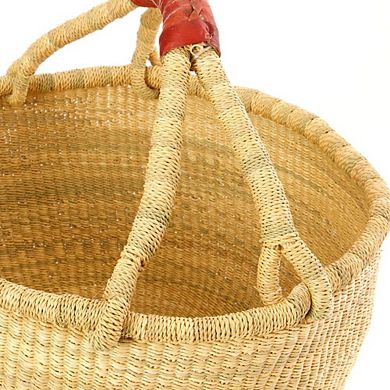 Basic Bolga Farmer's Market Shopper Basket with Leather Handle