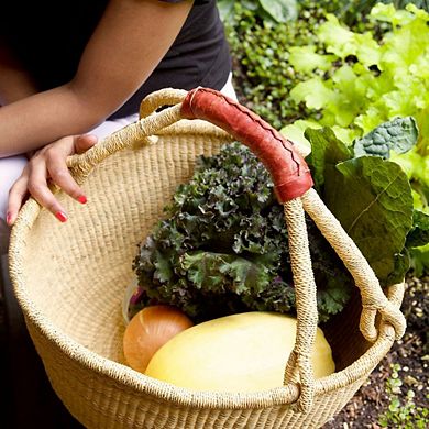 Basic Bolga Farmer's Market Shopper Basket with Leather Handle