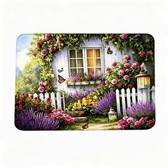 Garden Cottage Flower Floor Mat Scenic Home Entry Rug