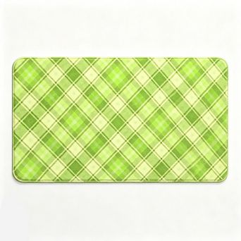 Light Green White Plaid Floor Mat Fresh Checkered Doormat