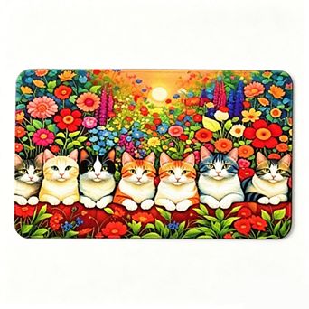 Cat And Flower Garden Floor Mat Cute Cat Floral Decor Rug