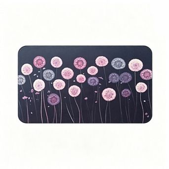Black Base Pink Purple Dandelion Floor Mat Floral Accent Rug