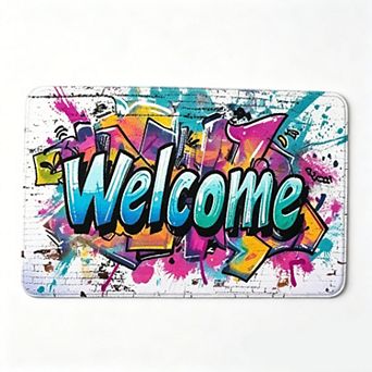 Graffiti Style Welcome Floor Mat Colorful Street Art Doormat