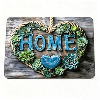 Heart Shaped Home Succulent Floor Mat Rustic Wood Housewarming Rug