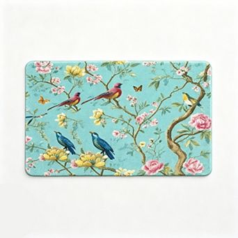 Light Cyan Floral Branch Bird Floor Mat Fresh Garden Style Doormat
