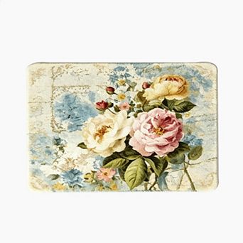 Distressed Background Peony Rose Floor Mat Retro Farmhouse Entryway Rug