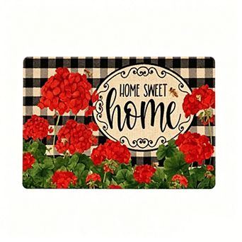 Plaid Home Red Flower Floor Mat Sweet Farmhouse Welcome Rug