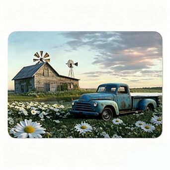 Farm Windmill Truck Scenery Floor Mat Country Rustic Outdoor Rug