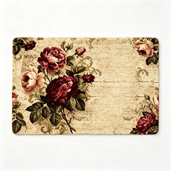 Dark Tone Burgundy Rose Floor Mat Antique Shabby Chic Indoor Rug