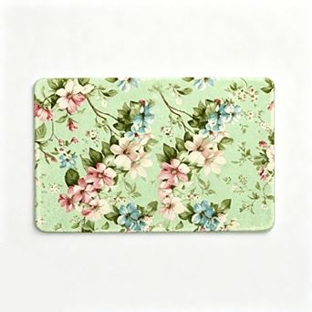 Light Green All Over Tiny Flower Floor Mat Gentle Fresh Indoor Rug