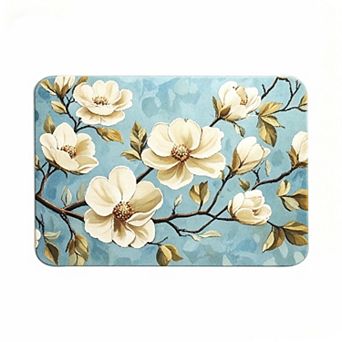 Light Sky Blue Magnolia Flower Floor Mat Gentle Fresh Botanical Rug