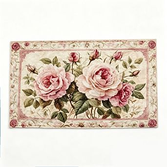 Pink Border Classic Rose Floor Mat Timeless Elegant Floral Door Mat
