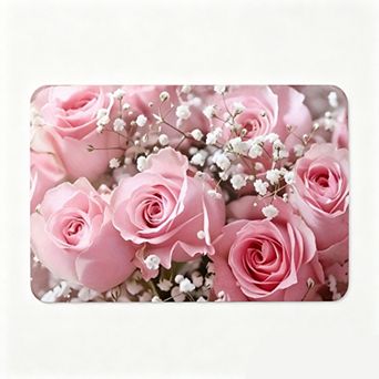 Pink Rose Baby Breath Floor Mat Romantic Fresh Floral Bathroom Rug