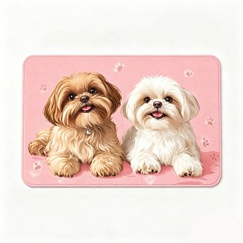 Pink Background Light Brown White Dog Floor Mat Cute Sweet Puppy Floor Rug