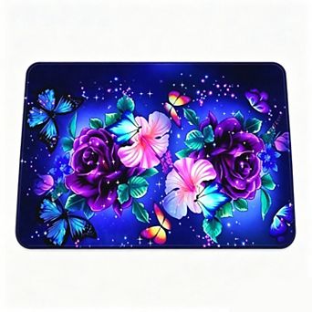 Dark Color Rose Butterfly Floor Magical Floral Fantasy Floor Mat