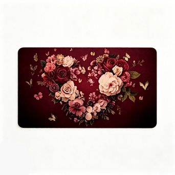 Deep Burgundy Rose Bouquet Floor Mat Romantic Vintage Floral Doormat