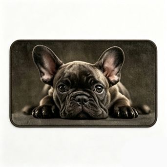 Dark Color Puppy Lying Floor Mat Lovely Pet Portrait Indoor Rug